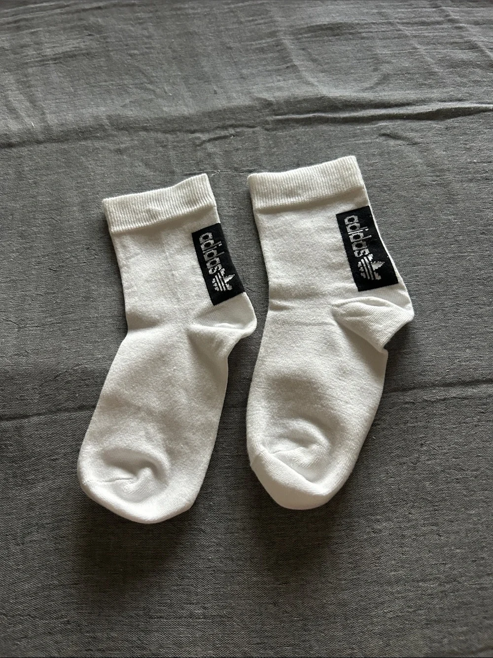 adidas White Crew Athletic Socks with Black Logo Patch - Men’s